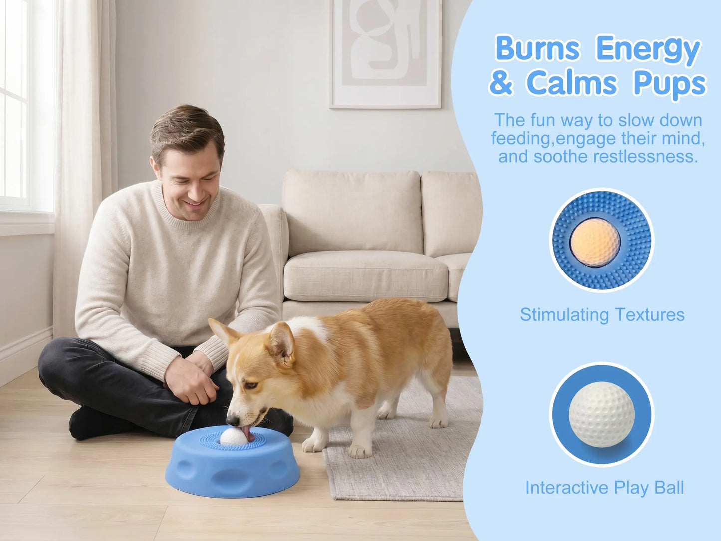 2 in 1 Dog Slow Feeder Bowl for Liquid Treat, No Spill Enrichment Dog Bowl, Cat Bowl, Anxiety Relief Bowl, Food Grade Silicone, Oral Hygiene& Tongue Cleaning,Anti Slip Pet Bowl, Dog Enrichment Toy