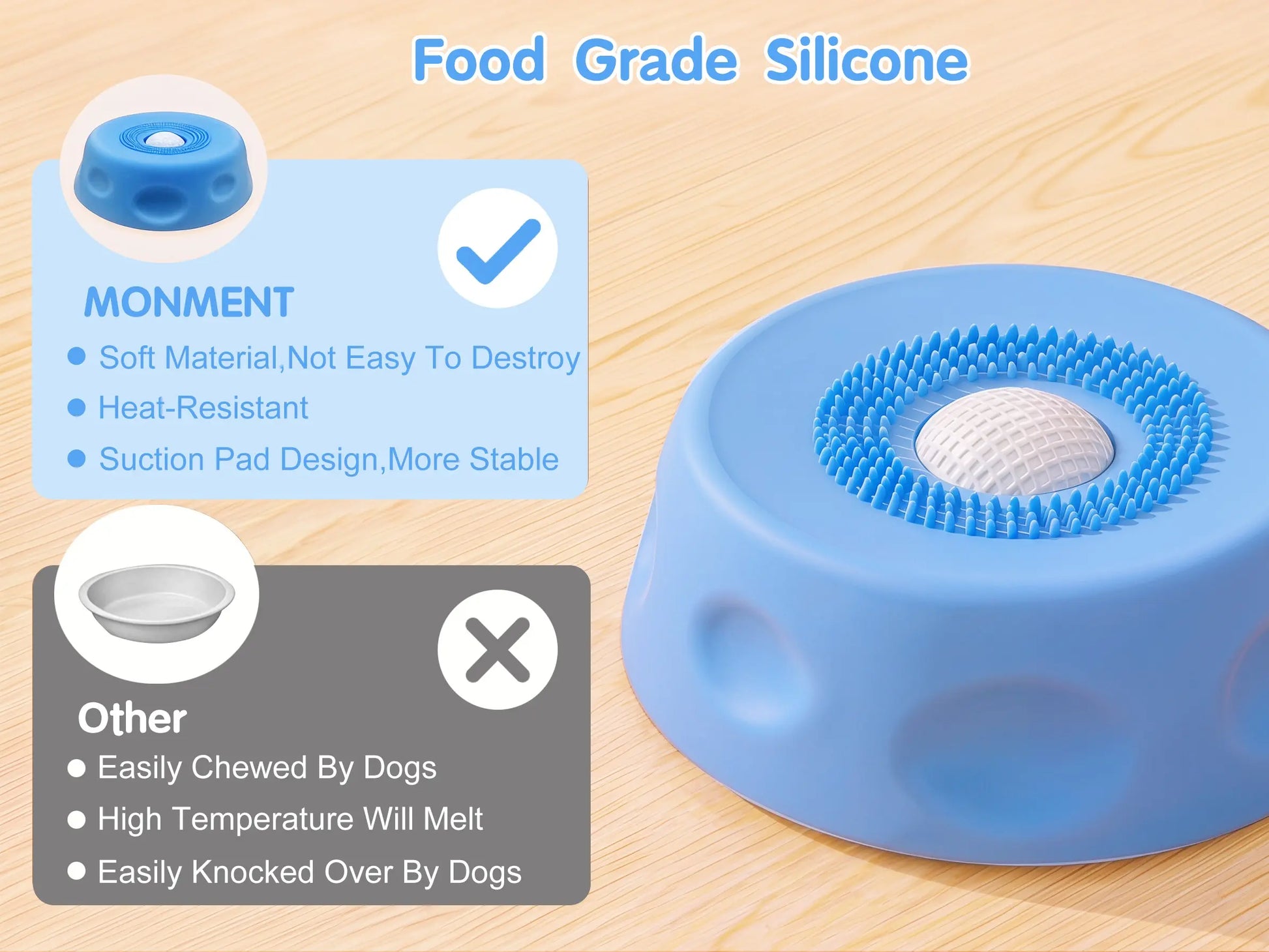 2 in 1 Dog Slow Feeder Bowl for Liquid Treat, No Spill Enrichment Dog Bowl, Cat Bowl, Anxiety Relief Bowl, Food Grade Silicone, Oral Hygiene& Tongue Cleaning,Anti Slip Pet Bowl, Dog Enrichment Toy