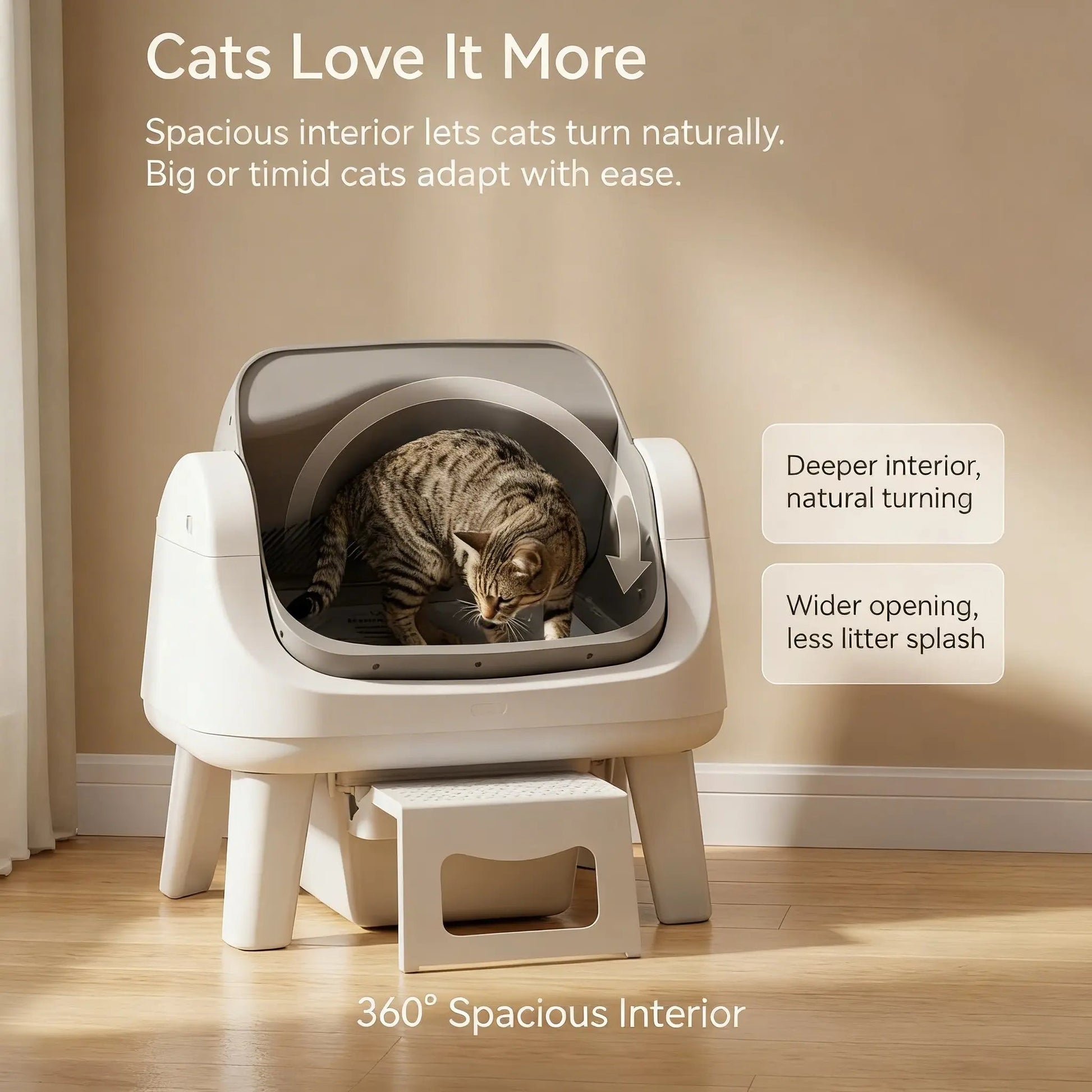 Petpivot Autoscooper 12 Lite Open Top Self Cleaning Cat Litter Box, Automatic Litter Box with 7 Pairs of Safety Sensors, Anti-Pinch Protection, Easy Access Step for Senior Cats Tiktokshopspringglowup